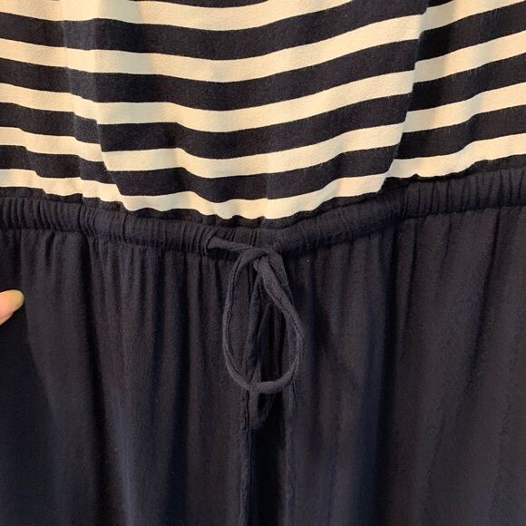 Talbots Cinch Waist Wide Leg Jumpsuit Size 8 Nautical Vibe Navy Blue Stripe - Picture 2 of 7